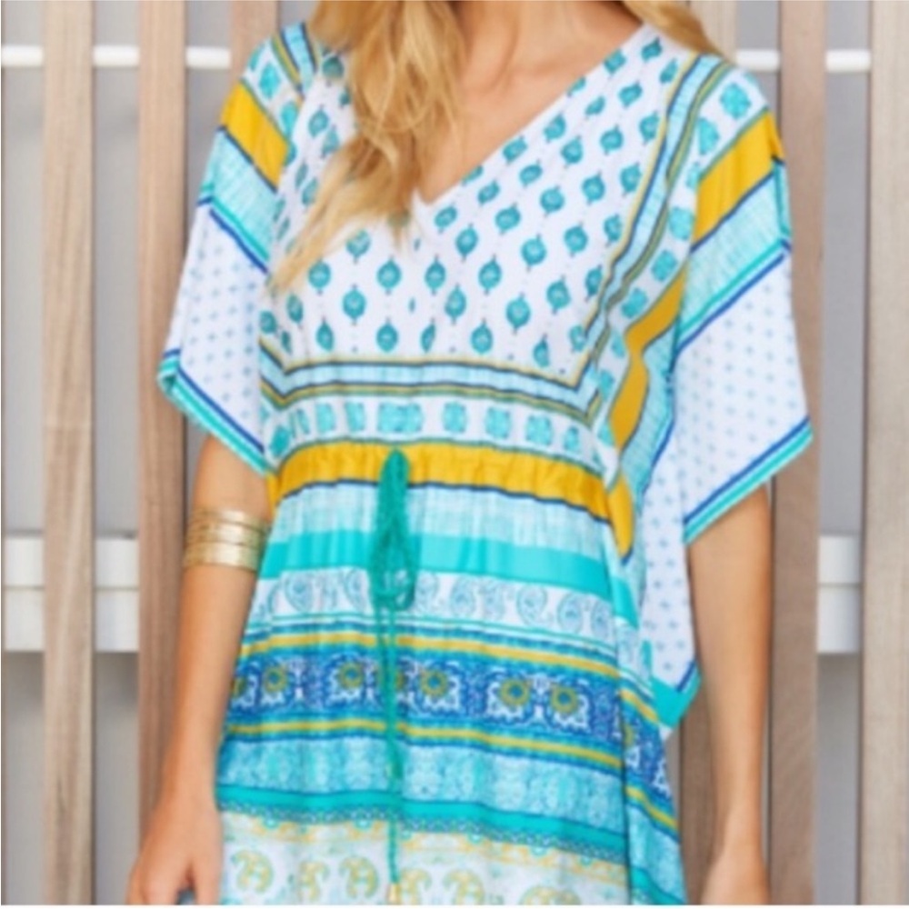 Cabana Life Sardinia Sands Tie Waist Cover Up with Tassels - S